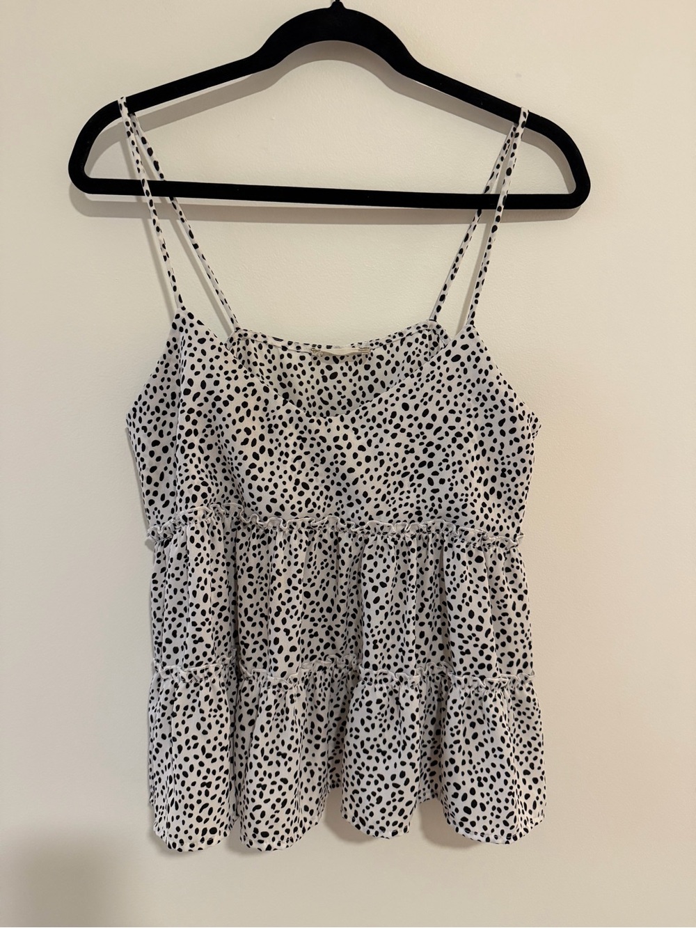 Altar'd State White Ruffled Tank with Black Spot Print